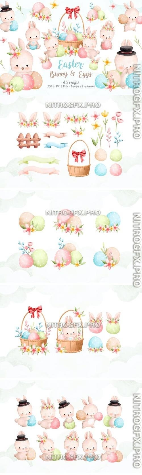 Easter Bunny and Eggs Clipart