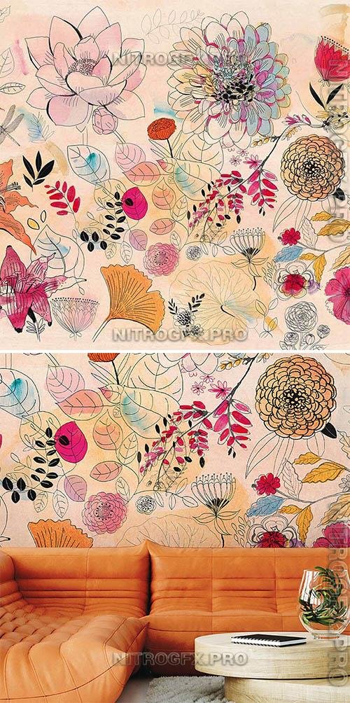 Watercolor Flowers - Wallpaper for interior design