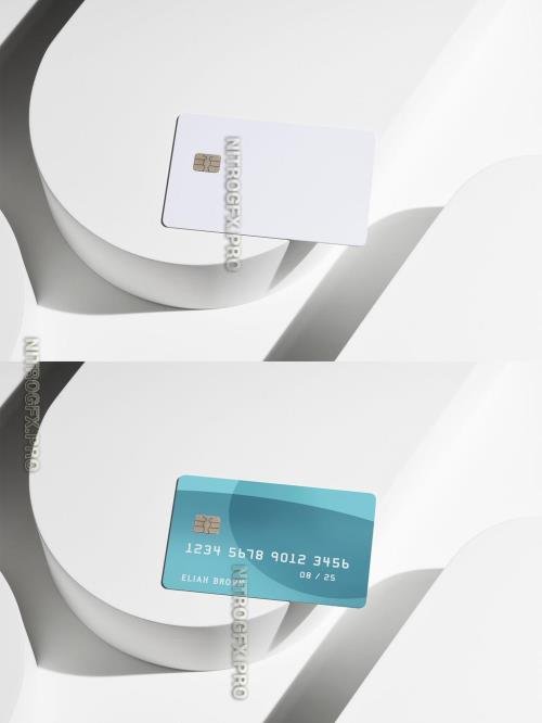 Adobestock - Credit Card Mockup on White Circular Shape - 489969113