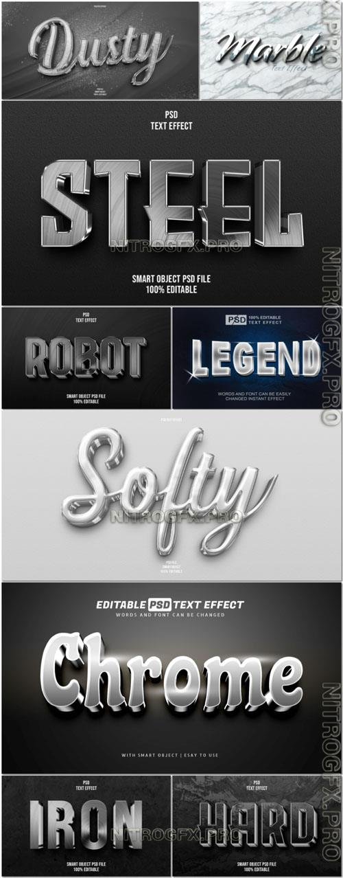 PSD Silver 3d Text Metal Text Effect Design Collection