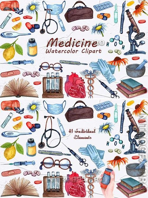 Medicine Watercolor Clipart Design Template