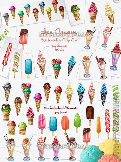 Ice Cream Watercolor Clipart Design Template
