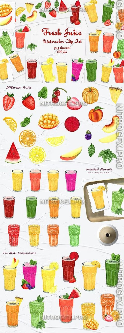 Summer Juice Watercolor Clipart Design Template