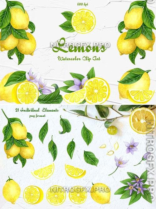Lemon Watercolor Clipart Design Template