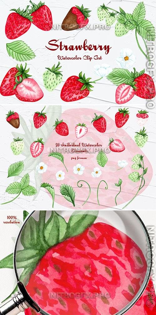 Strawberry Watercolor Clipart Design Template