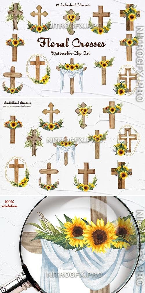 Floral Crosses Clipart Design Template