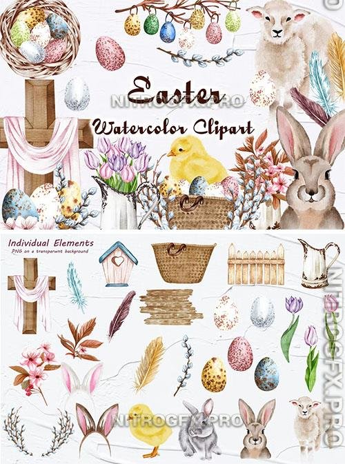Easter Watercolor Clipart Design Collection