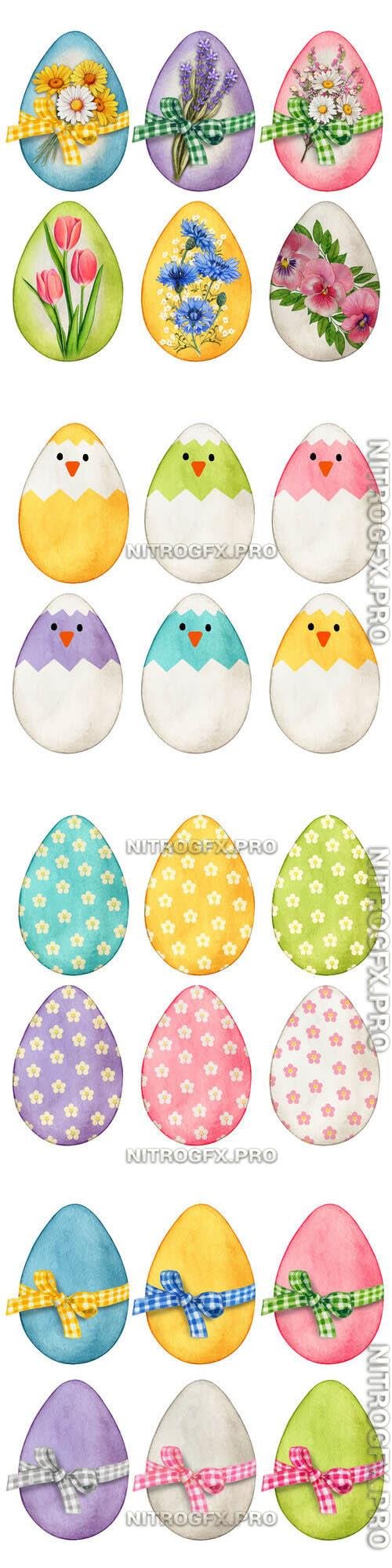 Pastel easter eggs decorations - Watercolor vector clipart
