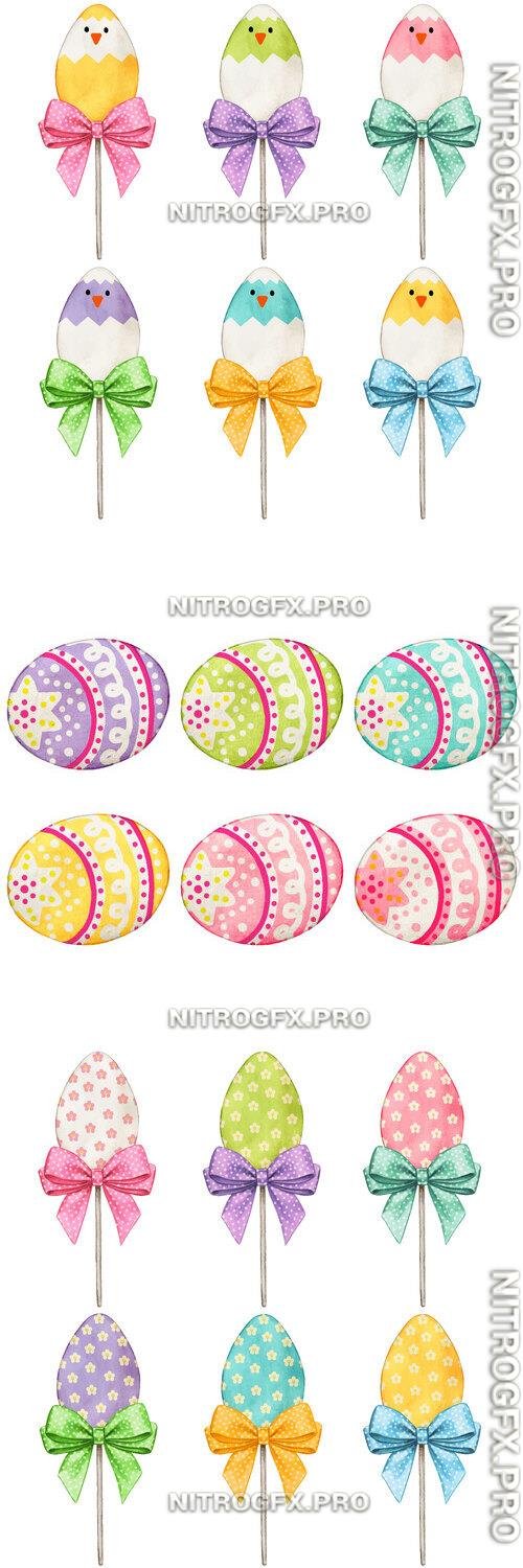 Egg pops with bow easter decoration - Watercolor vector clipart