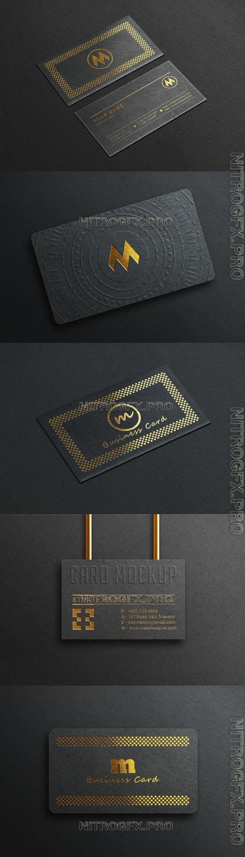 Luxury black psd business card mockup with realistic gold style