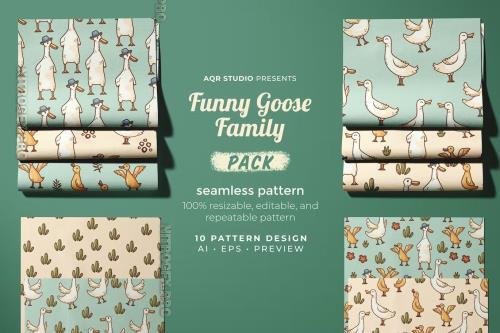 Funny Goose Family - Seamless Pattern
