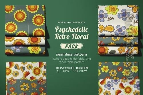 Psychedelic Retro Floral - Seamless Pattern