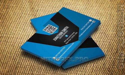 Business Card Mockup Blue with Black Desing Template