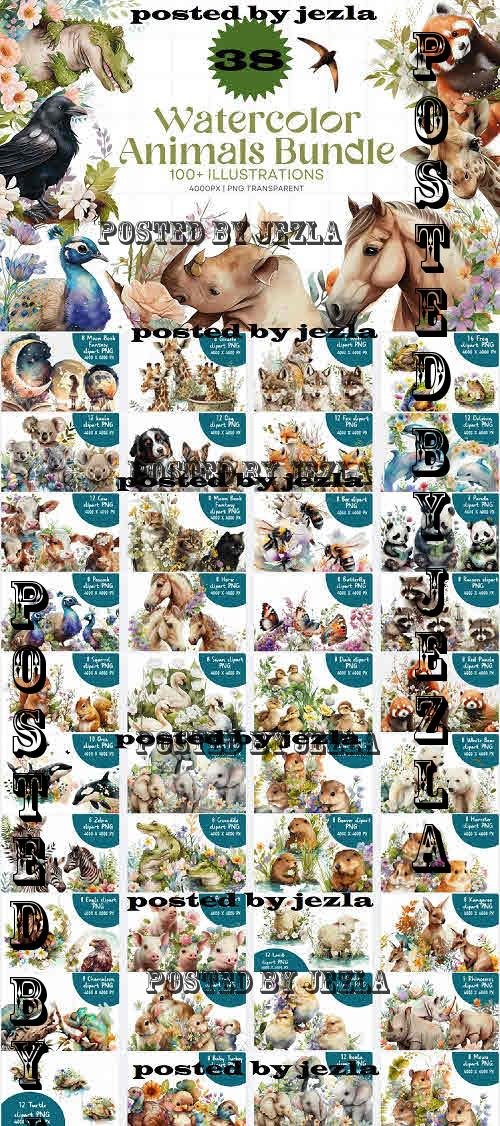 Watercolor Animals Bundle - 38 Premium Graphics