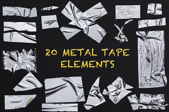 20 Realistic Metal Tape Isolated Object Overlays - P4EBG27