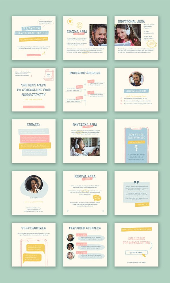AdobeStock - Personal Development Coaching Post Template with Hand Drawn Elements - 460184068