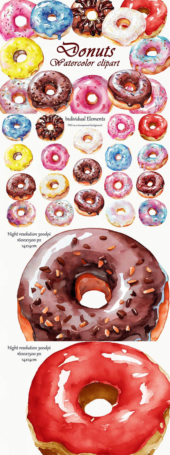 CreativeMarket - Donuts Watercolor Clipart - 13426773