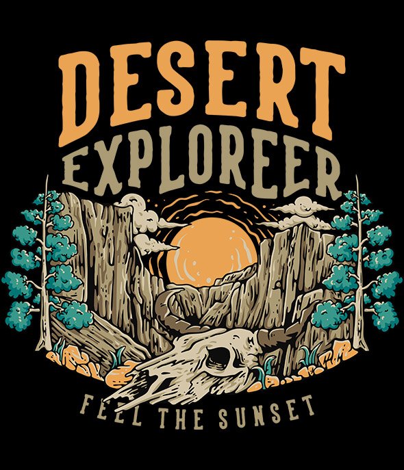 Desert Explorer With Cow Skull Vector Illustration - 3YVE9CV