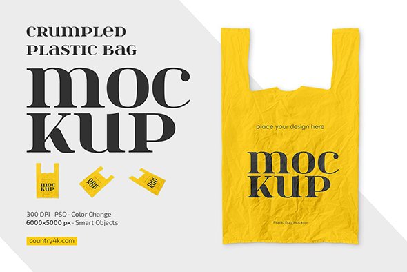 CreativeMarket - Crumpled Plastic Bag Mockup Set - 13462756