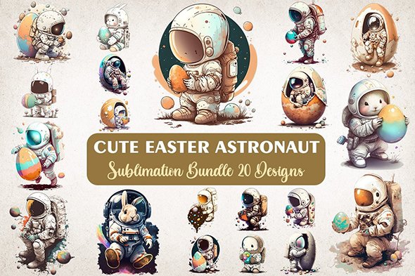 CreativeFabrica - Cute Easter Astronaut Watercolor Sublimation Bundle