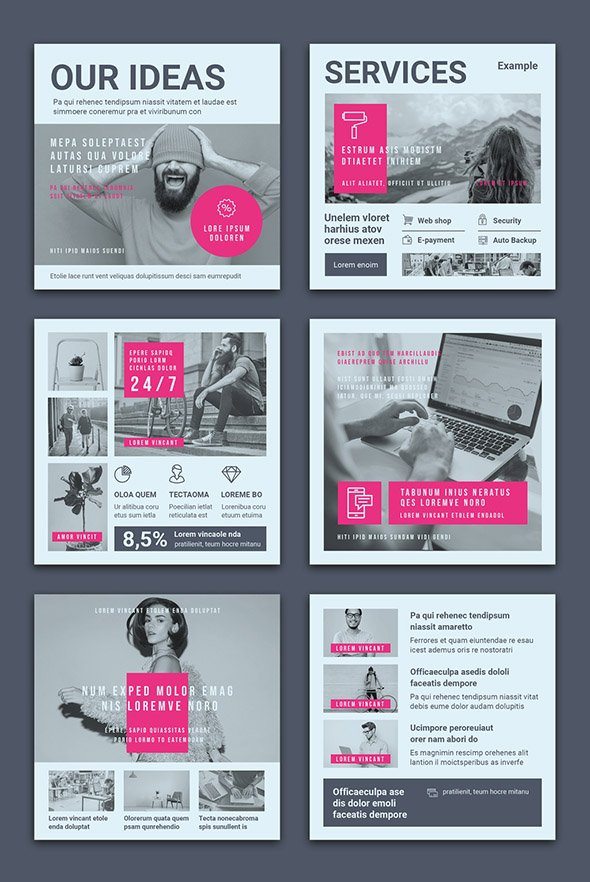 Adobestock - Square Social Media Post Layouts in Light Gray with Pink Accents - 366787334