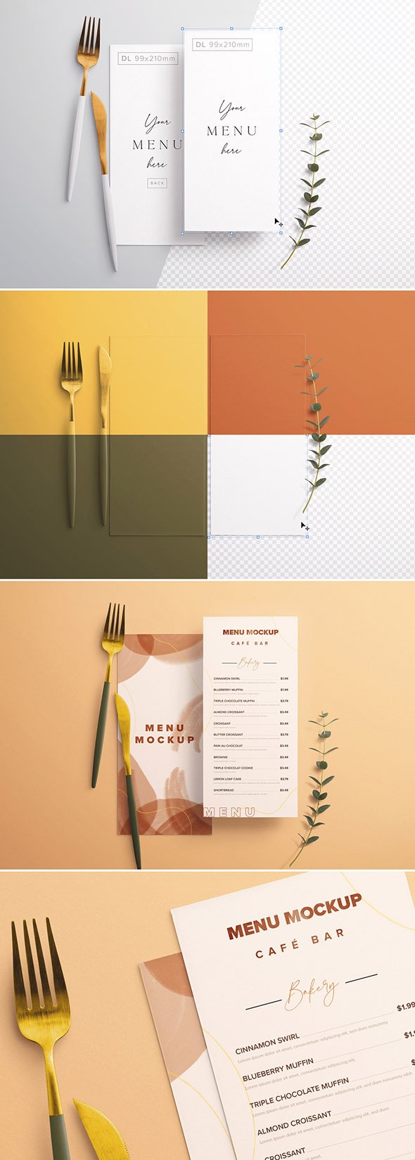 Adobestock - Menu on Table with Cutlery and Eucalyptus Mockup - 367818270