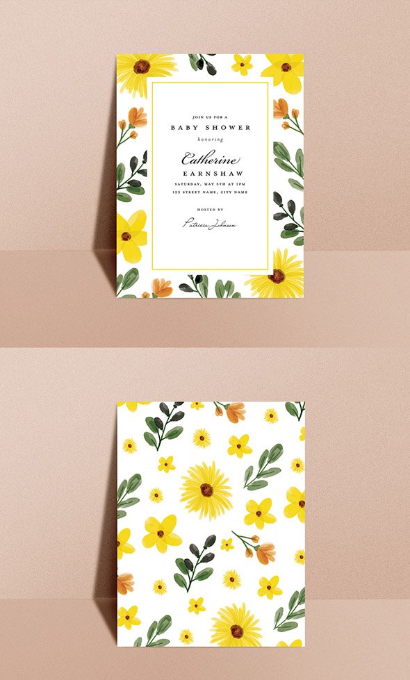 AdobeStock - Floral Sunflower Baby Shower Invitation Layout - 373534019