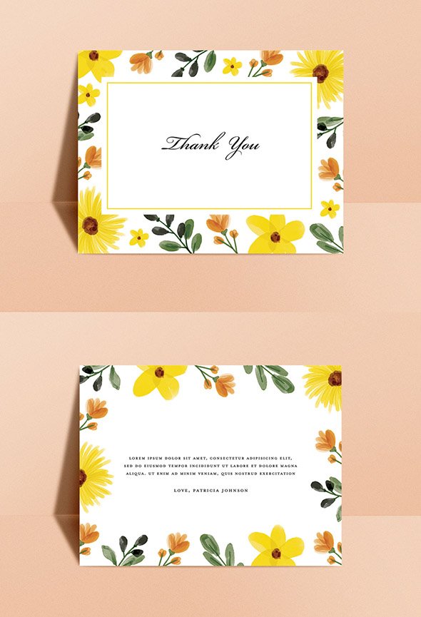 AdobeStock - Sunflower Summer Thank You Card Design Layout - 373534052