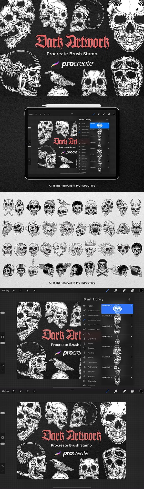 CreativeMarket - 40 Skull Head Dark Procreate Brushes - 7556738