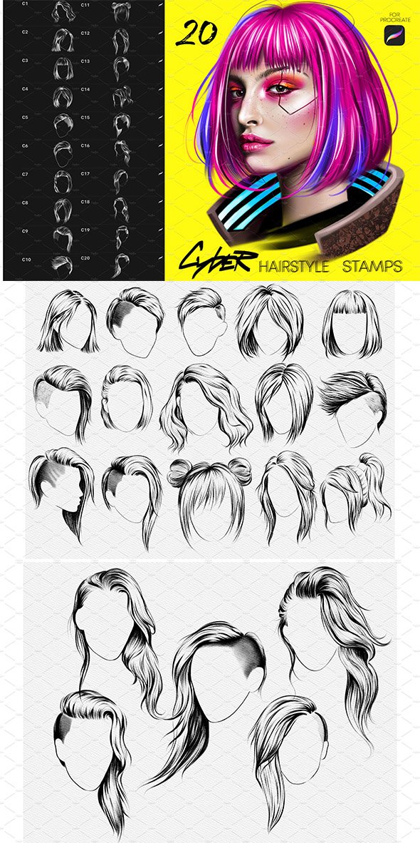 CreativeMarket - CyberPunk Hair Procreate Brushes - 5779984