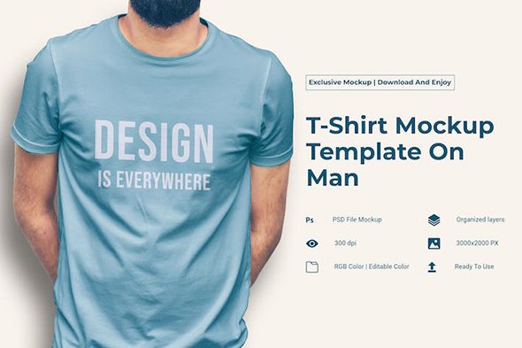 T-Shirt Mockup Template On Man - JZWNTCB