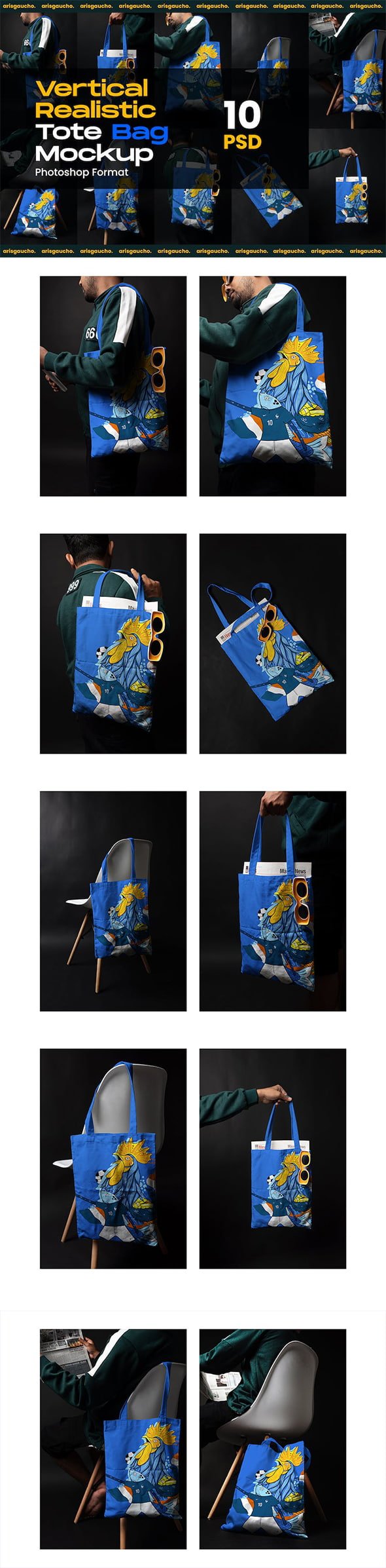 Vertical Realistic Tote Bag Mockup - 4WWDTKR