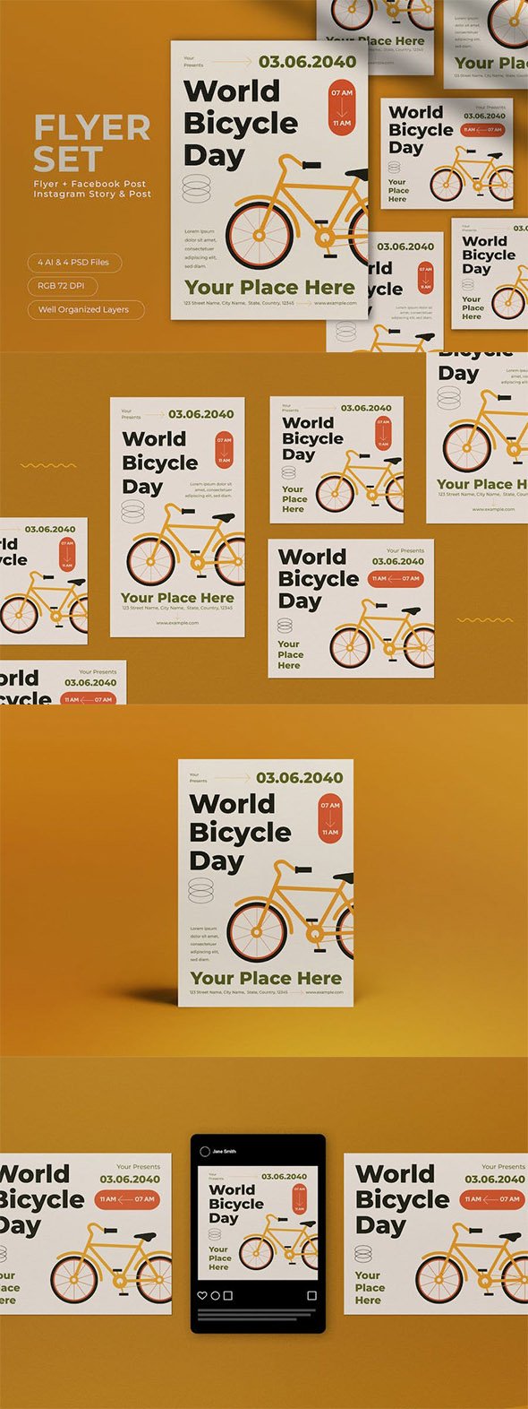 White Flat Design World Bicycle Day Flyer Set - SB7PPER