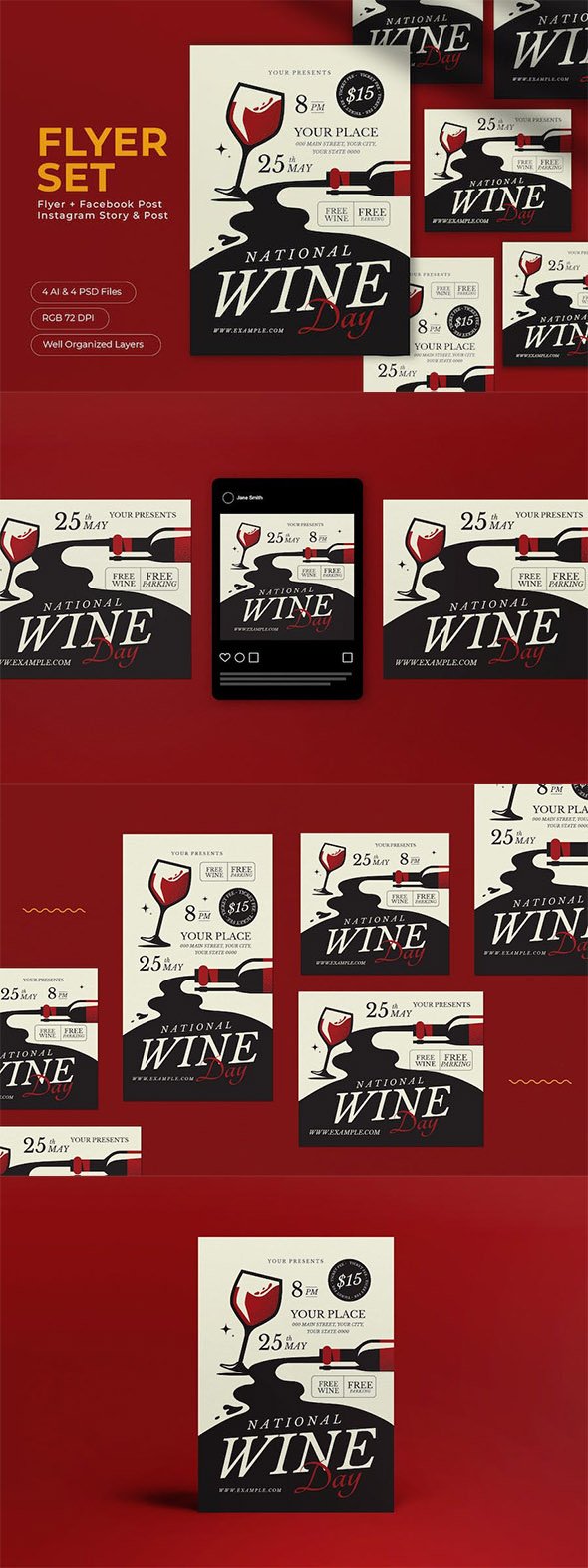 Black Flat Design National Wine Day Flyer Set - L87A6N7