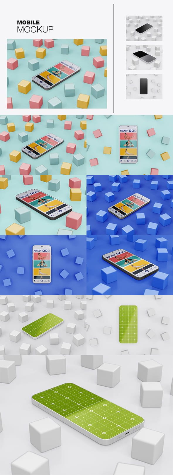 Pack Mobile with Abstract Colorful Cubes Mockup - ZDJ2BY5