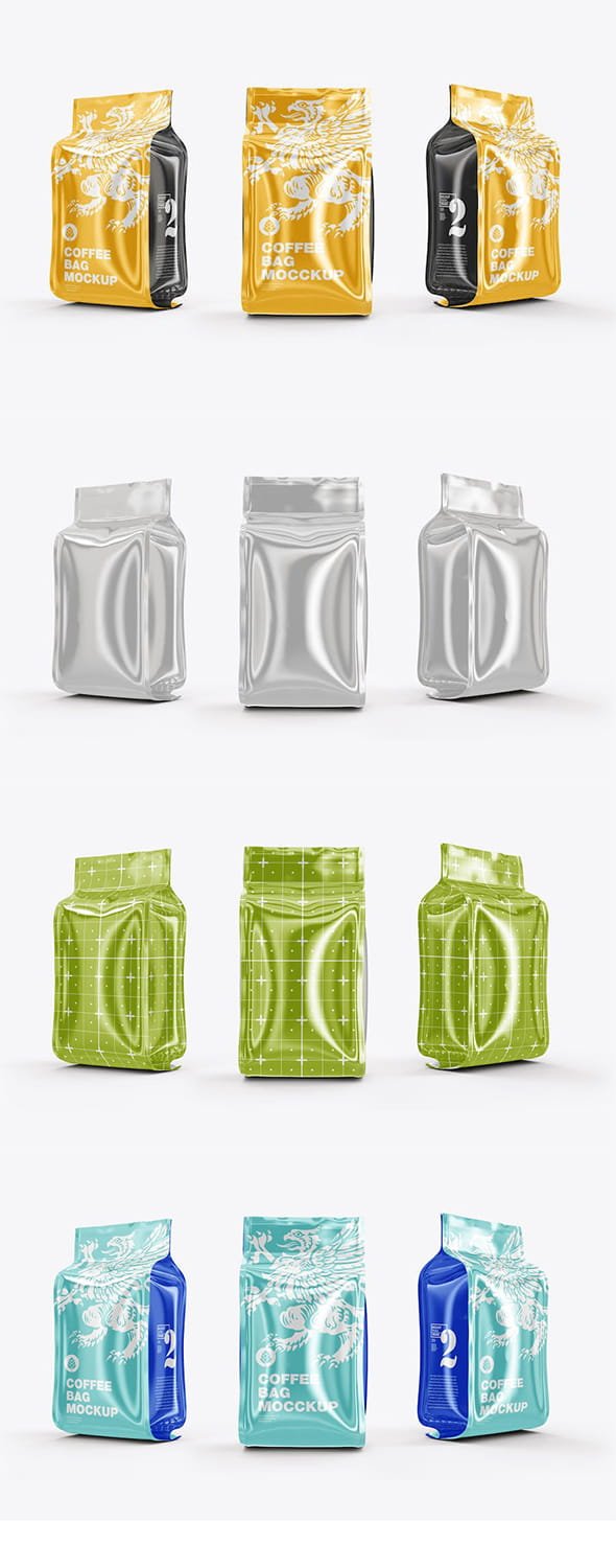 Set 3 Glossy Plastic Coffee Bags Mockup - 7EFLPQY