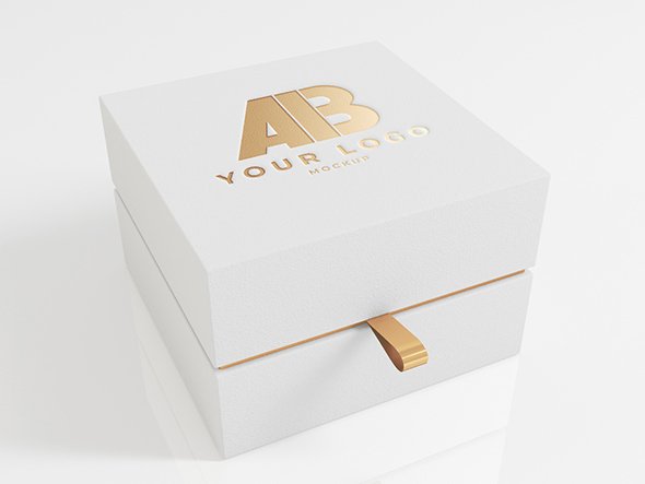 AdobeStock - Gold Logo on White Luxury Box Mockup - 350951977