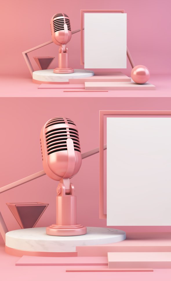 AdobeStock - Pink Abstract Composition Mockup with Microphone - 351340484