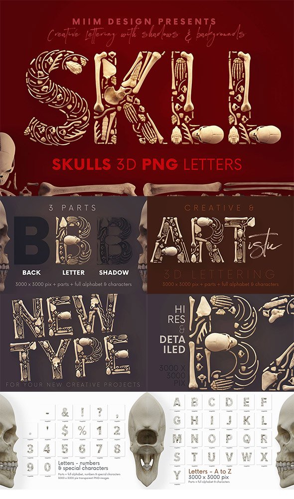 CreativeMarket - Skulls & Bones - 3D Lettering - 5770250
