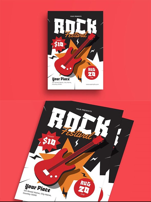 Red Flat Design Rock Festival Flyer - 87TBUWD