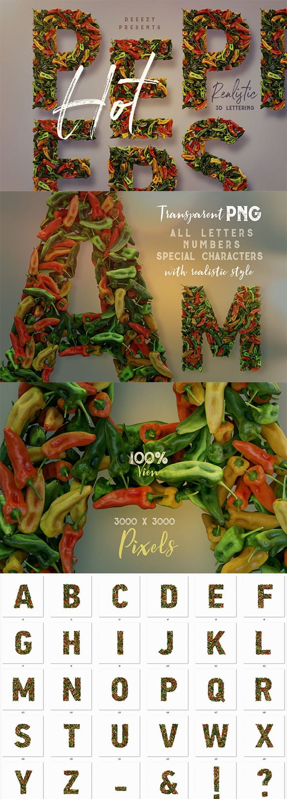 CreativeMarket - Peppers – 3D Lettering - 3828672