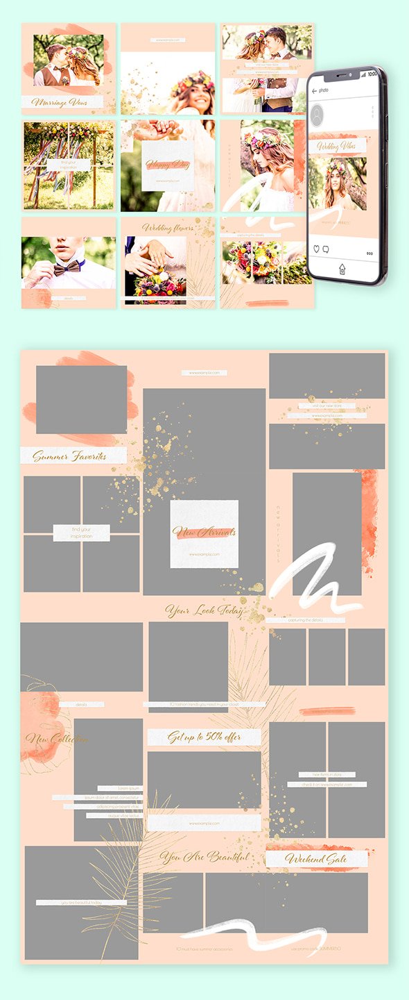 AdobeStock - Social Media Post Layouts Set with Golden Accents - 277926120