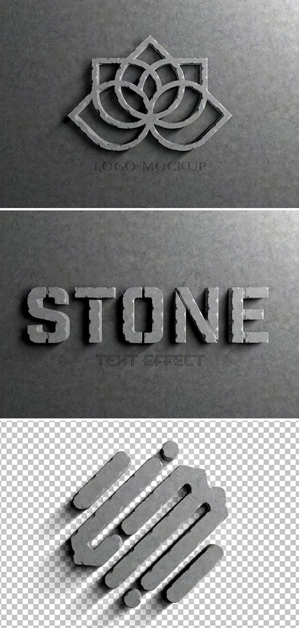 AdobeStock - Logo Effect 3D Carved Stone Mockup - 464129668