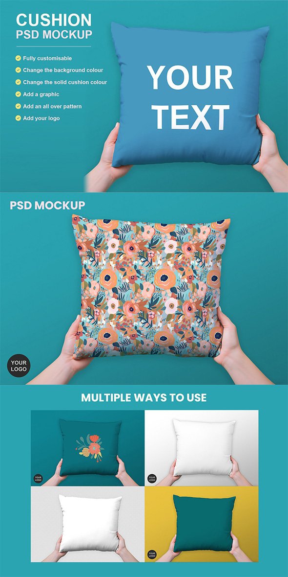 CreativeMarket - Hands holding a cushion PSD mockup - 13450039