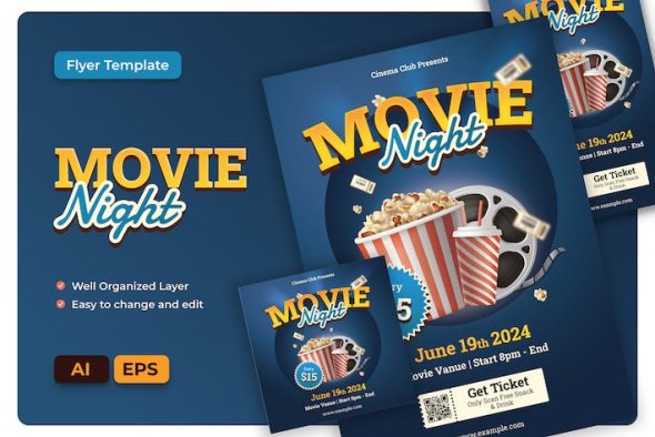 Movie Night Flyer AI & EPS Template - DBF5SST