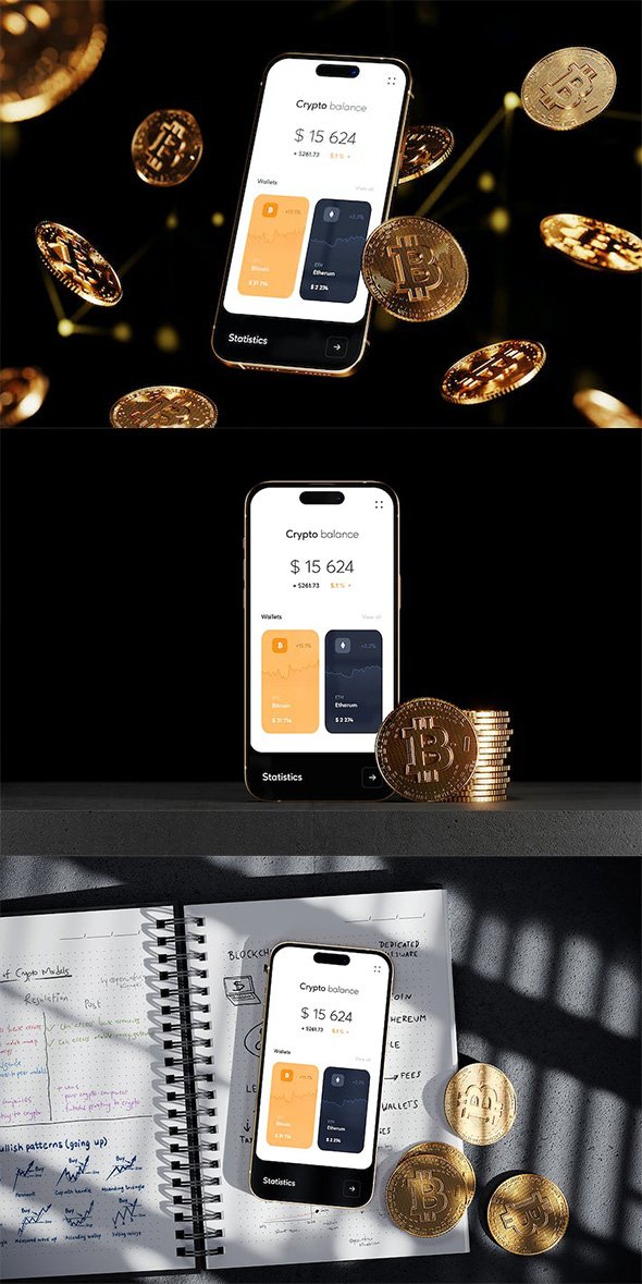 Smartphone Screen with Gold Coins Mockup - ULRT2CK