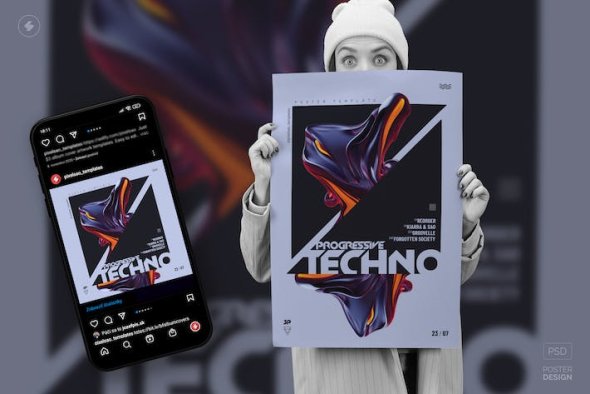 Techno Party Flyer, Event Poster Template vol.3 - EHLXVKK