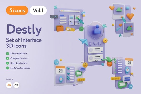 Destly - 3D Interface Icons Vol.1 - X64GKHV