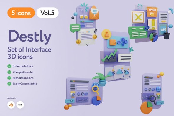 Destly - 3D Interface Icons Vol.5 - FN5LPY4