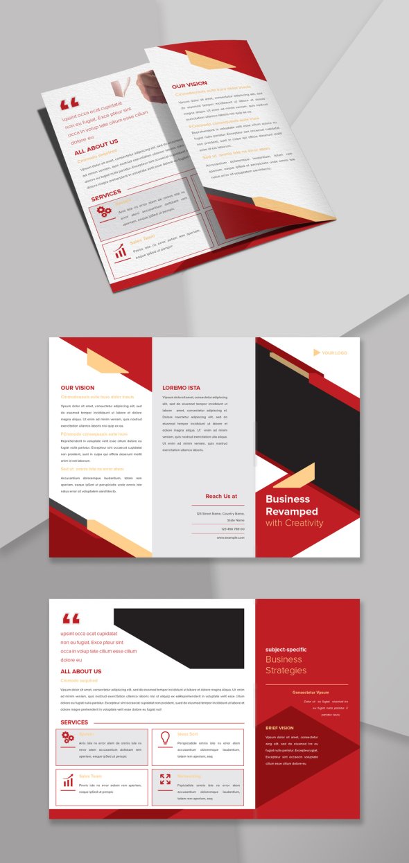 AdobeStock - Trifold Brochure Layout with Red Accents - 223430250